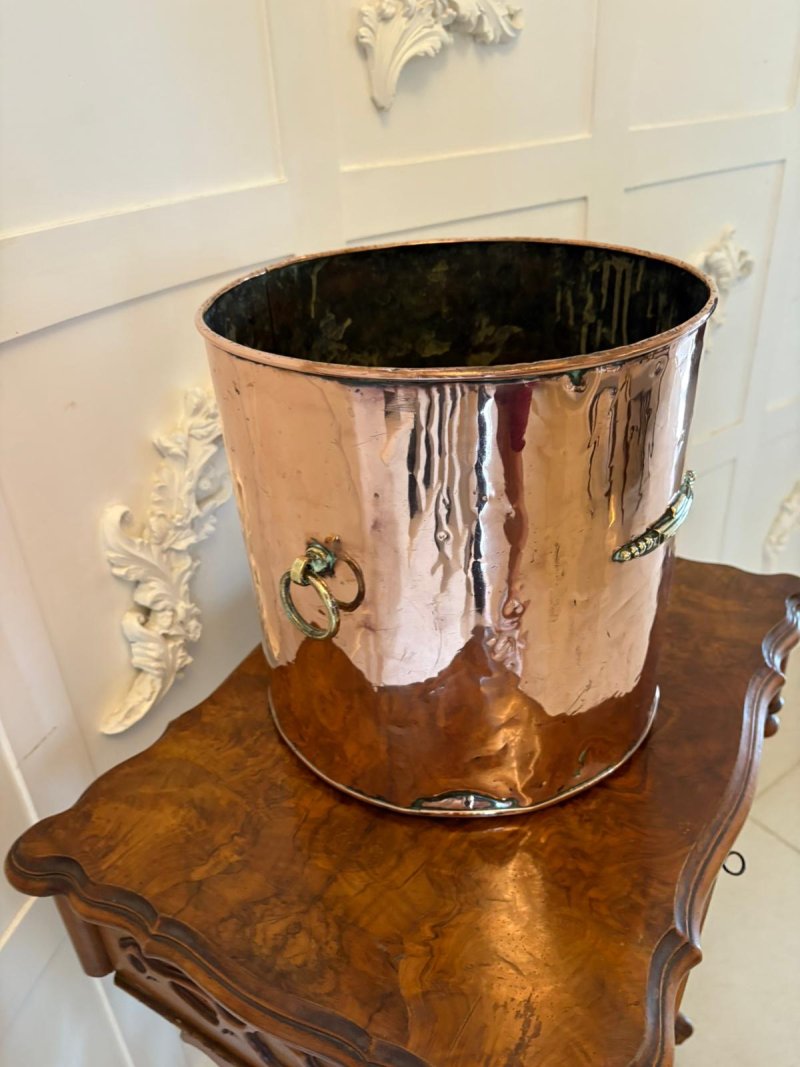 Antique Victorian Quality Copper and Brass Coal Bin - Image 2